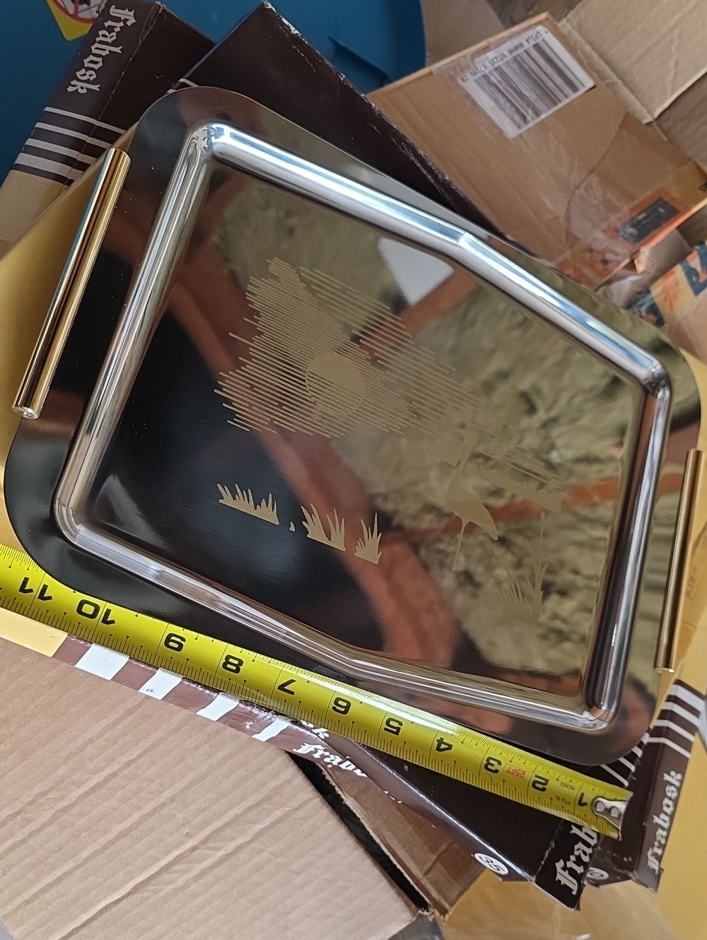 18/10 Serving Tray with Gold-Tone Handles, Size 35 Made In Italy